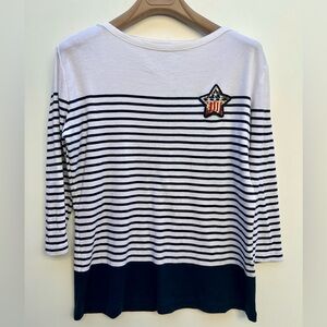 Striped Navy and White Knit Top with Star Patch, M